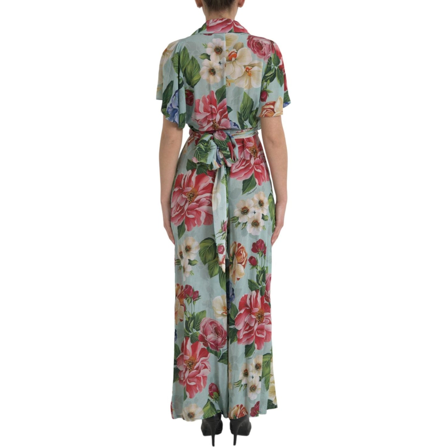 Dolce & Gabbana Elegant Floral Silk Crepe Jumpsuit Dolce & Gabbana Slate Gray