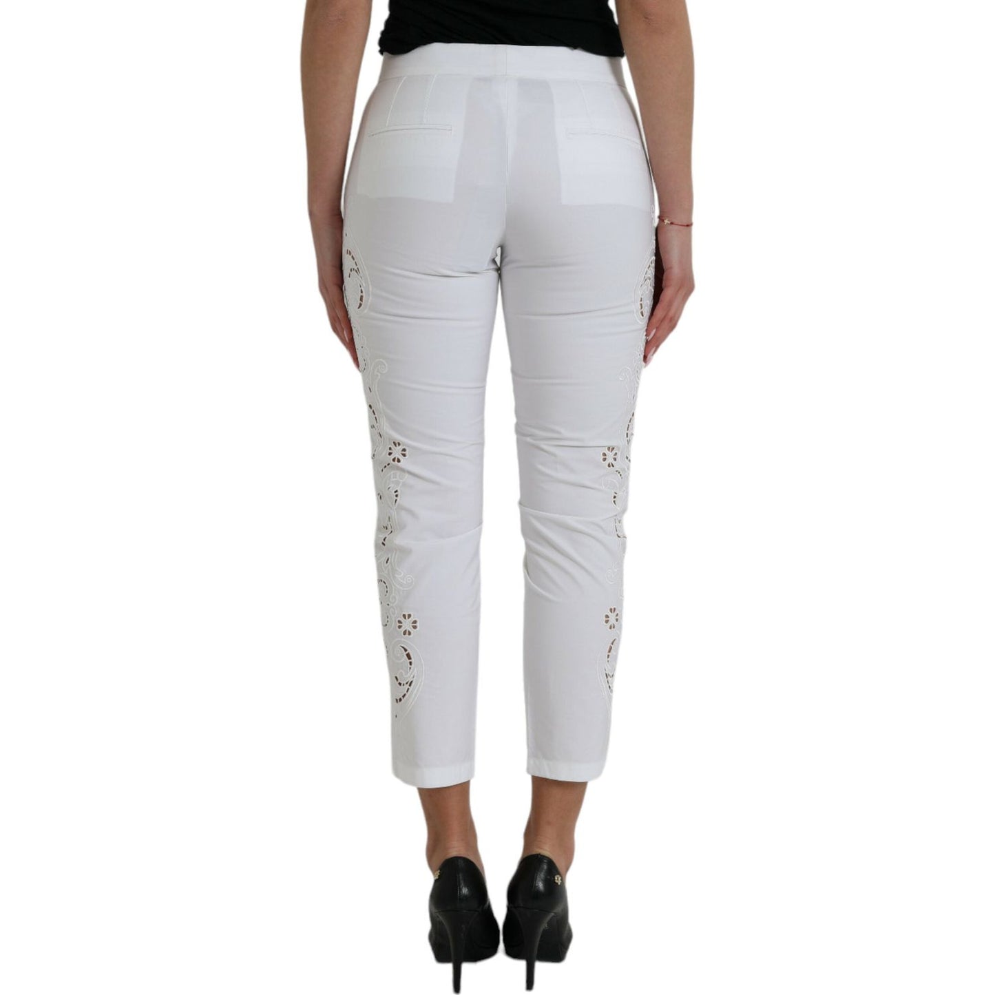 Dolce & Gabbana Elegant White Tapered Mid Waist Pants Dolce & Gabbana Gray