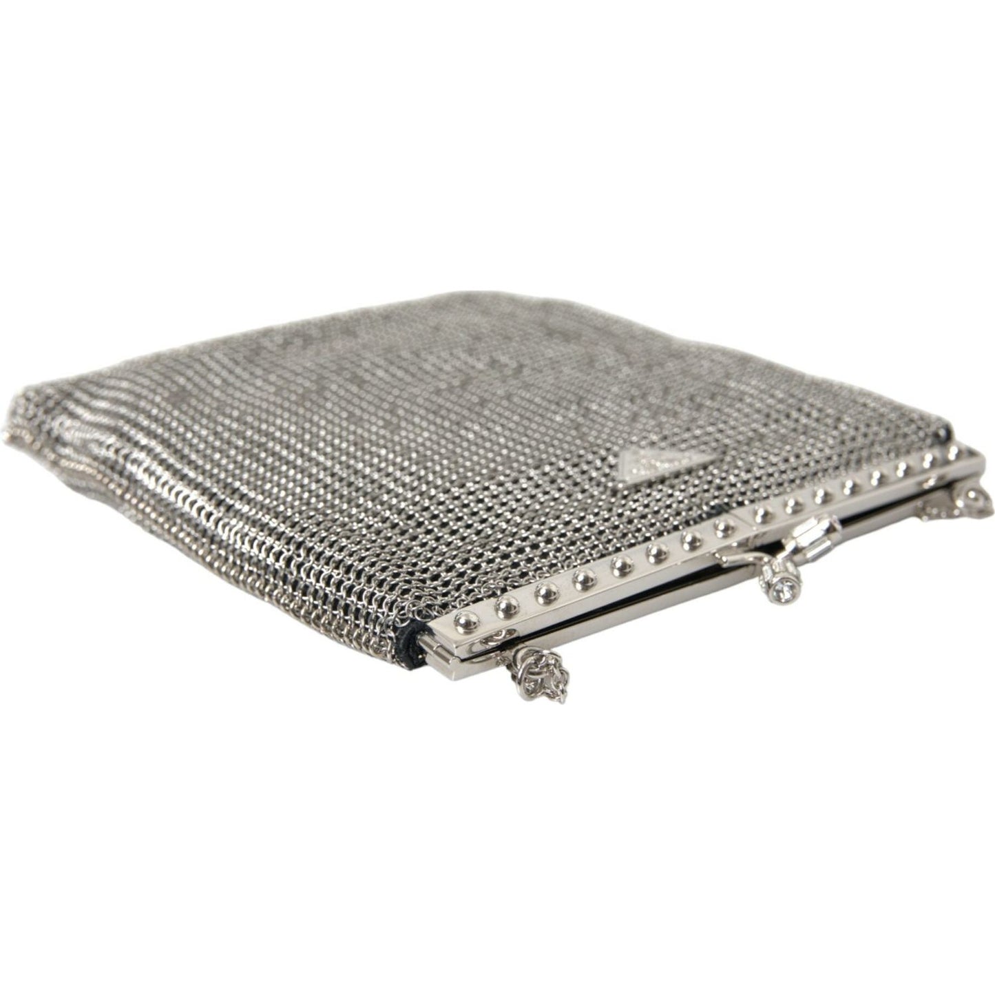Prada Elegant Silver Mesh Shoulder Evening Bag Prada Rosy Brown