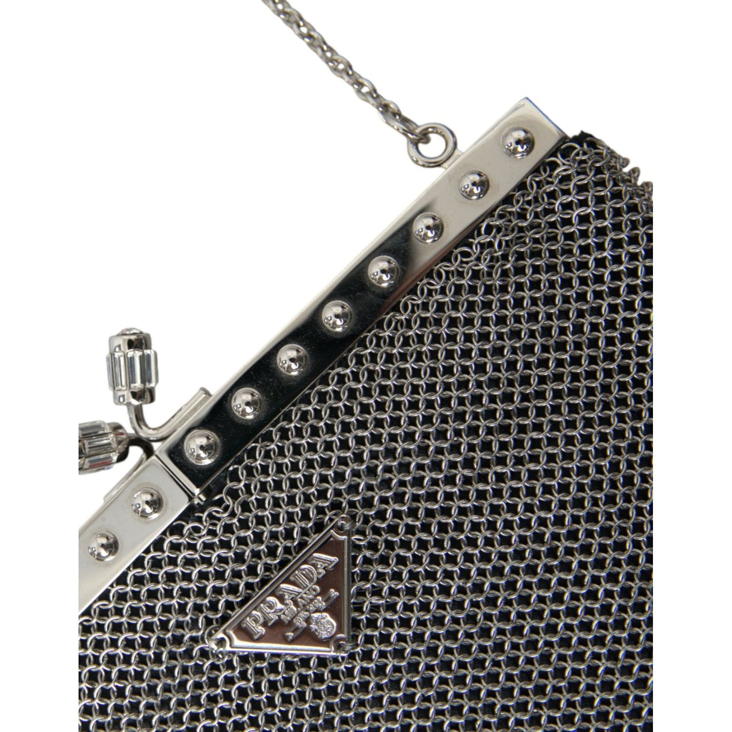 Prada Elegant Silver Mesh Shoulder Evening Bag Prada Dark Slate Gray