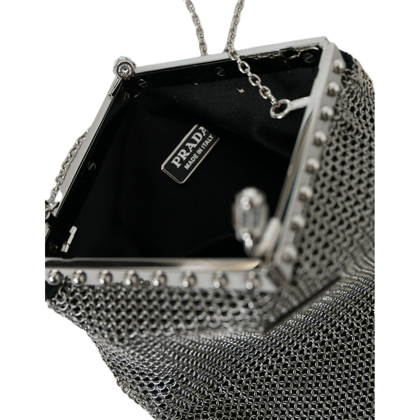 Prada Elegant Silver Mesh Shoulder Evening Bag Prada Black