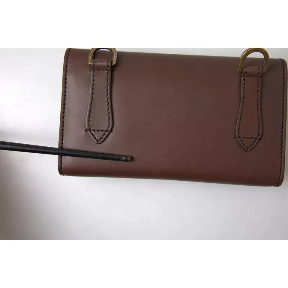Dolce & Gabbana Elegant Leather Shoulder Bag in Rich Brown Dolce & Gabbana Light Gray