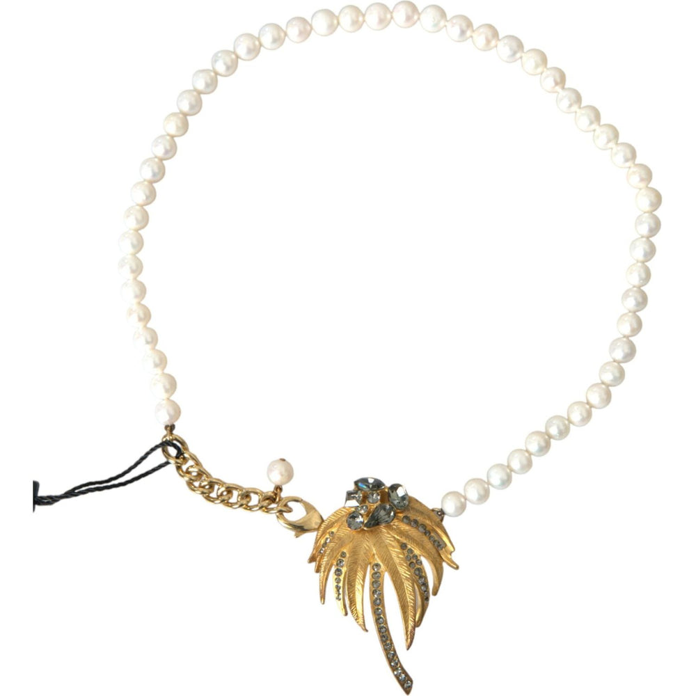 Dolce & Gabbana Gold Brass Crystal Pearl Tree Pendant Charm Necklace Necklace Dolce & Gabbana Sienna