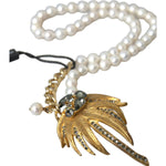 Dolce & Gabbana Gold Brass Crystal Pearl Tree Pendant Charm Necklace Necklace Dolce & Gabbana Light Gray