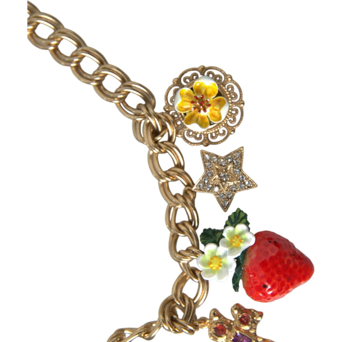 Dolce & Gabbana Gold Chain Rose Cross Strawberry Star Pendant Necklace Necklace Dolce & Gabbana Dim Gray