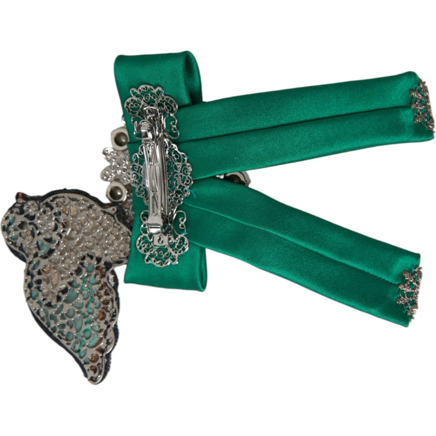 Dolce & Gabbana Green Satin Bird Crystal Women Hair Clip Dolce & Gabbana Dark Slate Gray