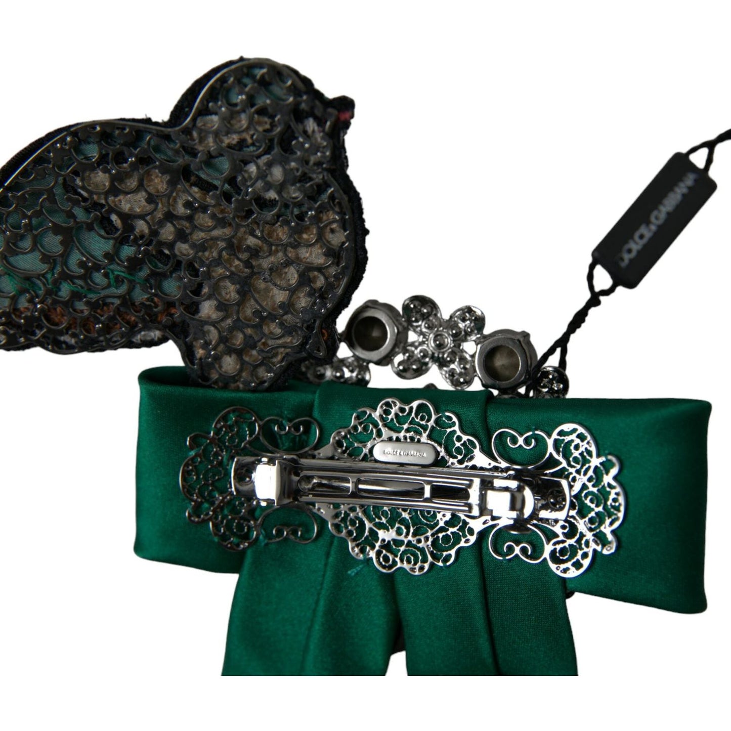 Dolce & Gabbana Green Satin Bird Crystal Women Hair Clip Dolce & Gabbana Dark Slate Gray