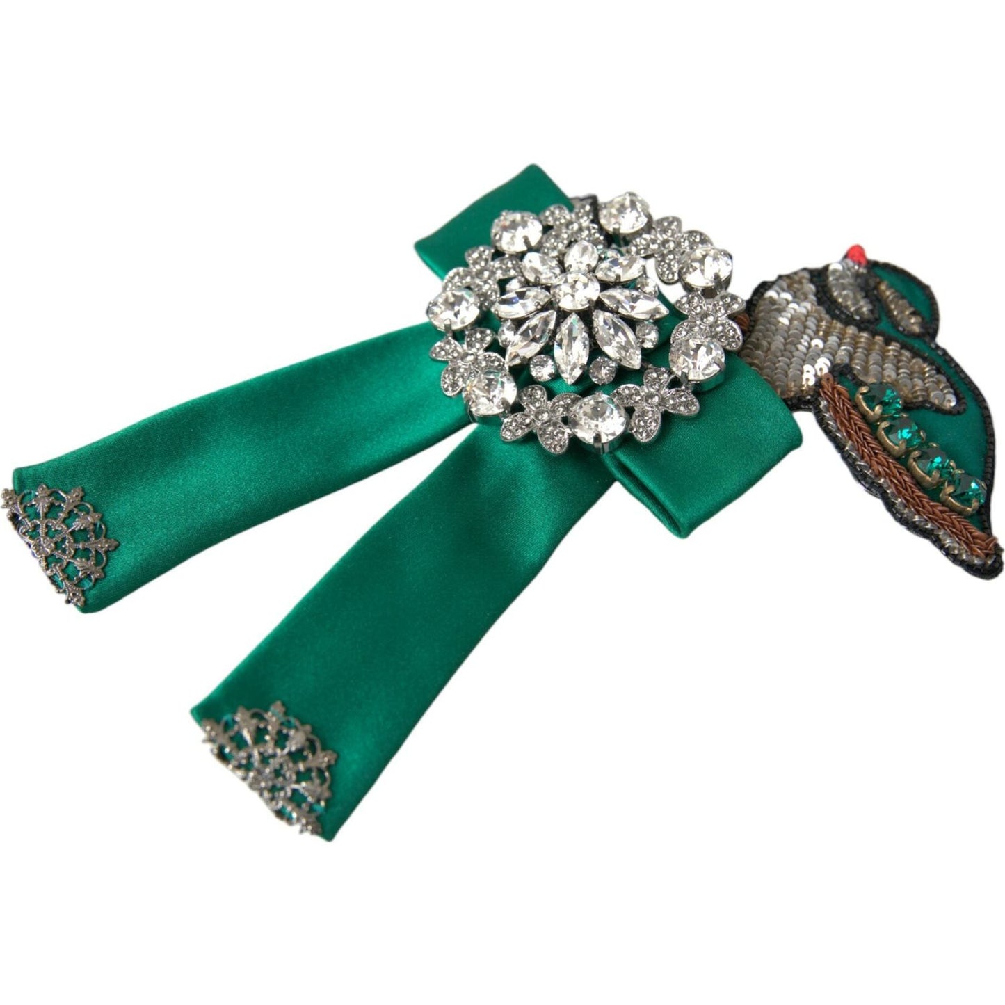Dolce & Gabbana Green Satin Bird Crystal Women Hair Clip Dolce & Gabbana Dark Slate Gray