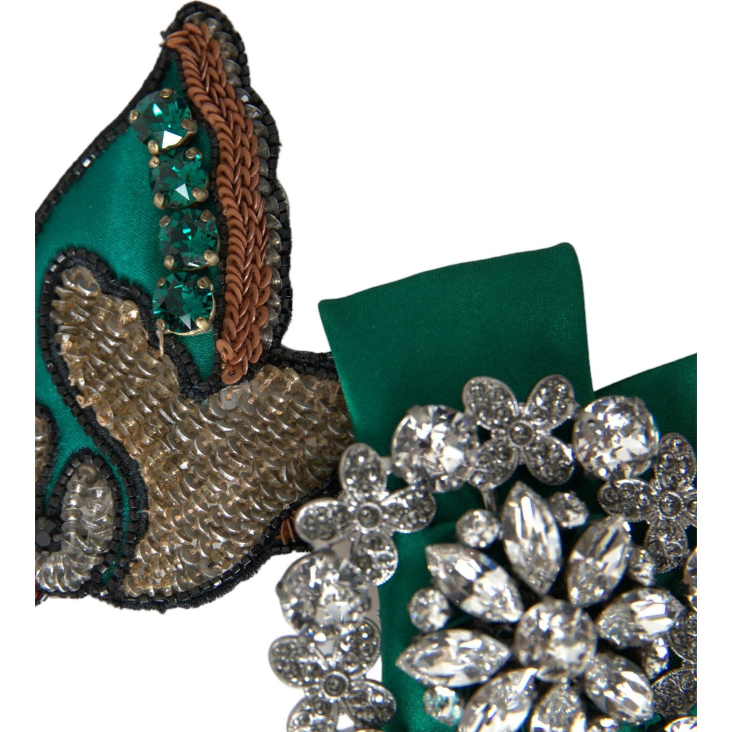 Dolce & Gabbana Green Satin Bird Crystal Women Hair Clip Dolce & Gabbana Dark Slate Gray