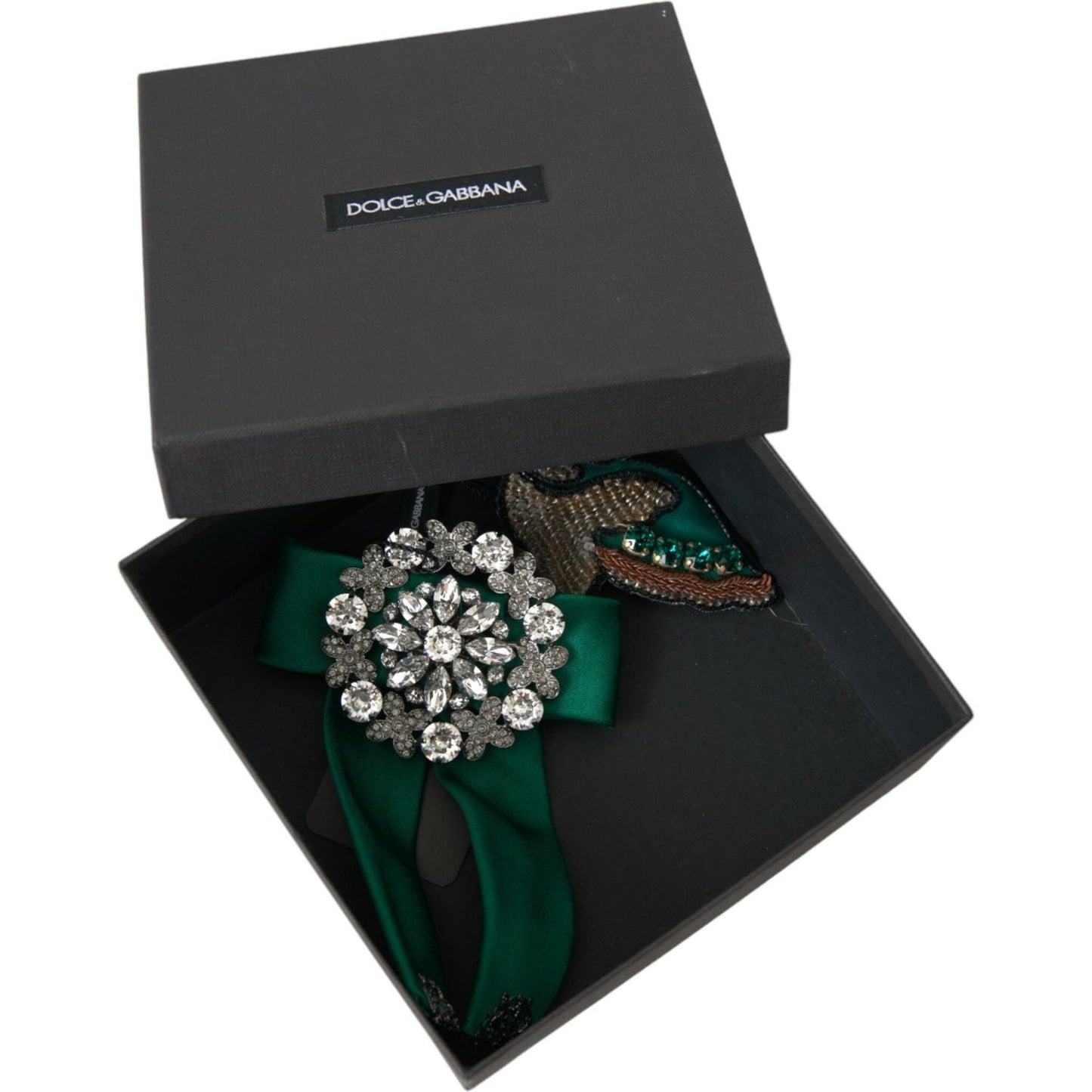 Dolce & Gabbana Green Satin Bird Crystal Women Hair Clip Dolce & Gabbana Dark Slate Gray