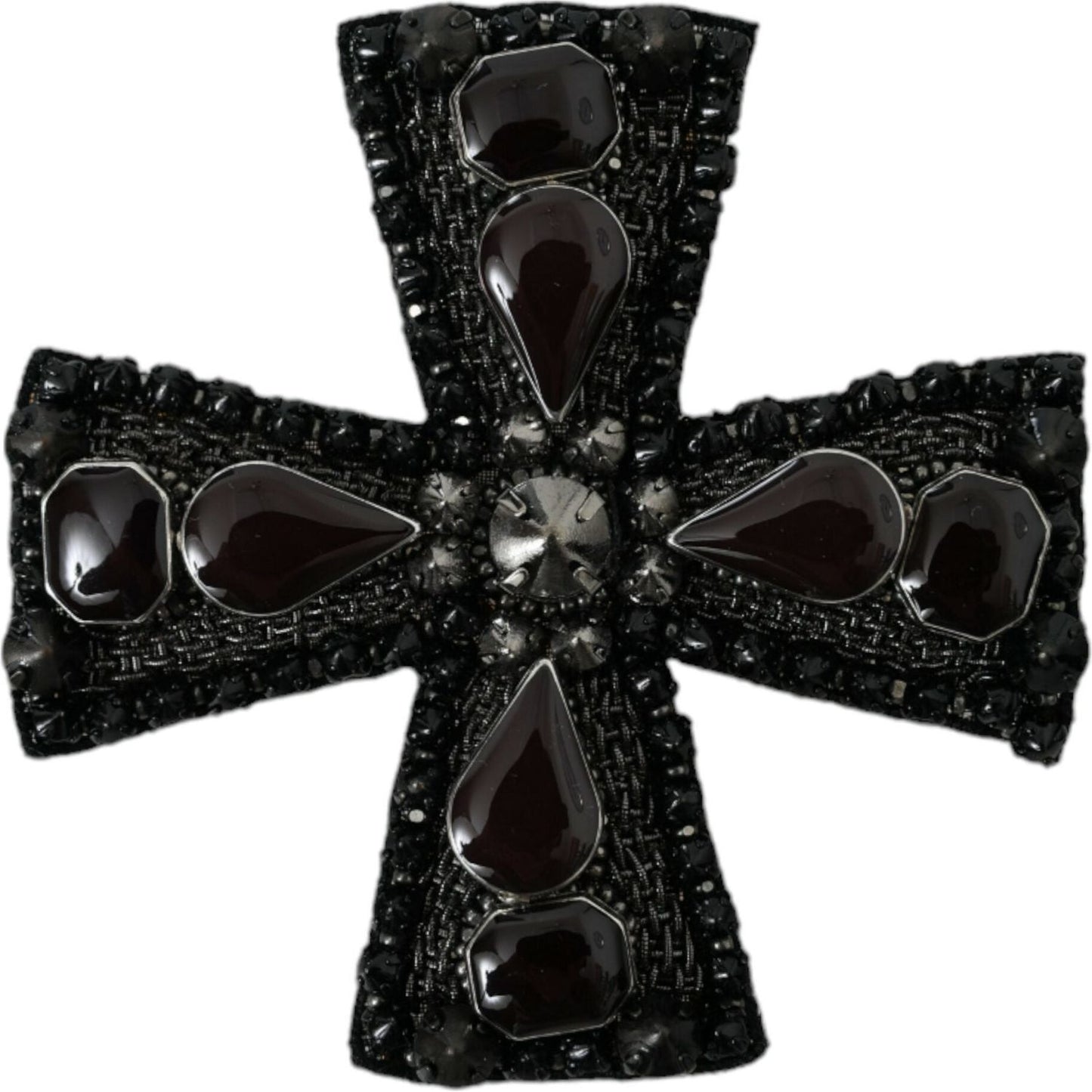 Dolce & Gabbana Black Crystals Embellished Cross Pin Brooch Brooch Dolce & Gabbana Black