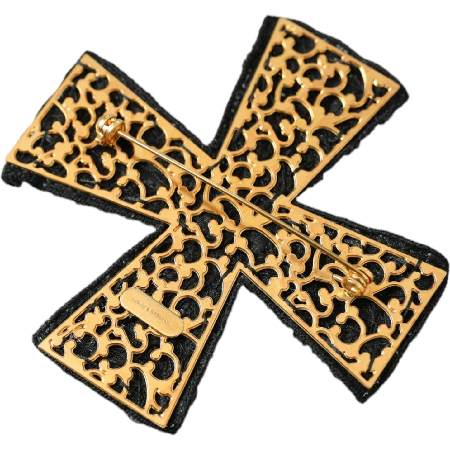 Dolce & Gabbana Black Crystals Embellished Cross Pin Brooch Brooch Dolce & Gabbana Sandy Brown