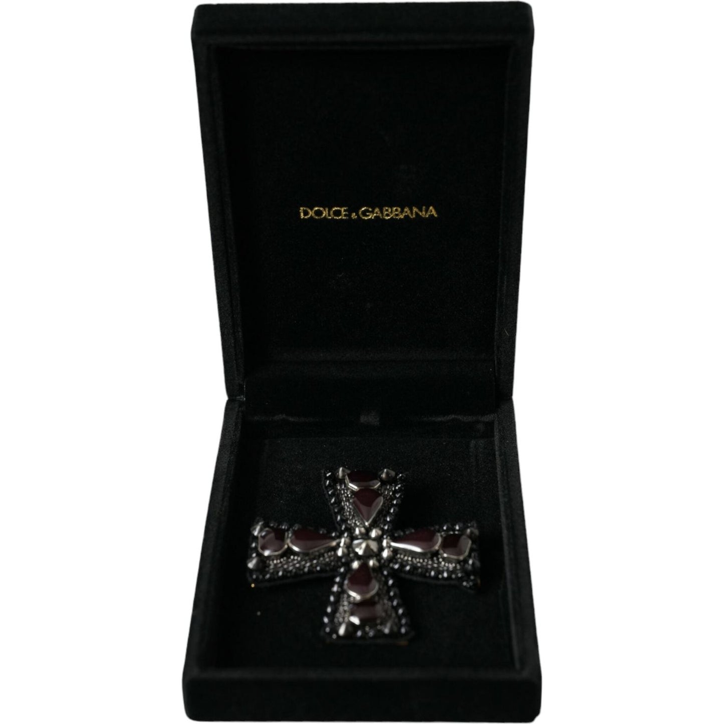 Dolce & Gabbana Black Crystals Embellished Cross Pin Brooch Brooch Dolce & Gabbana Black