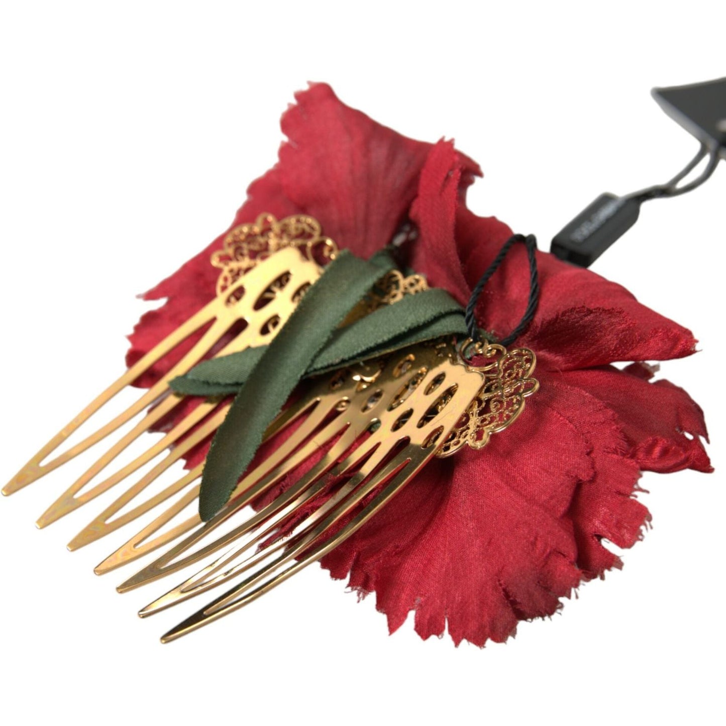 Dolce & Gabbana Red Silk Floral Gold Brass Women Hair Comb Dolce & Gabbana Sienna