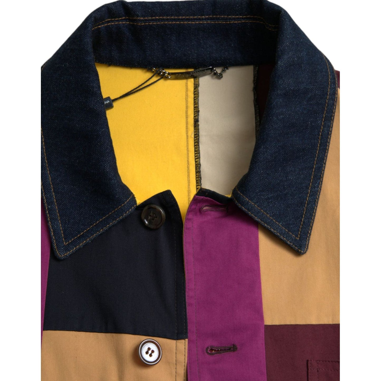 Dolce & Gabbana Multicolor Patchwork Cotton Collared Jacket Dolce & Gabbana Dark Khaki