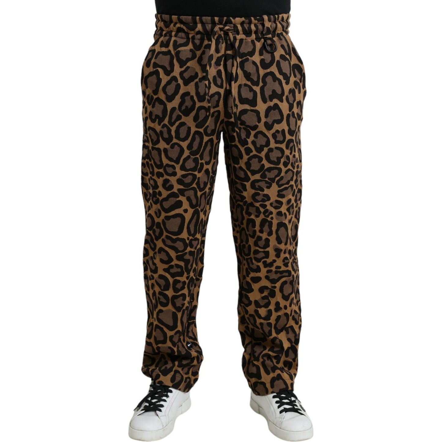 Dolce & Gabbana Brown Leopard Print Polyester Jogger Pants Dolce & Gabbana Black