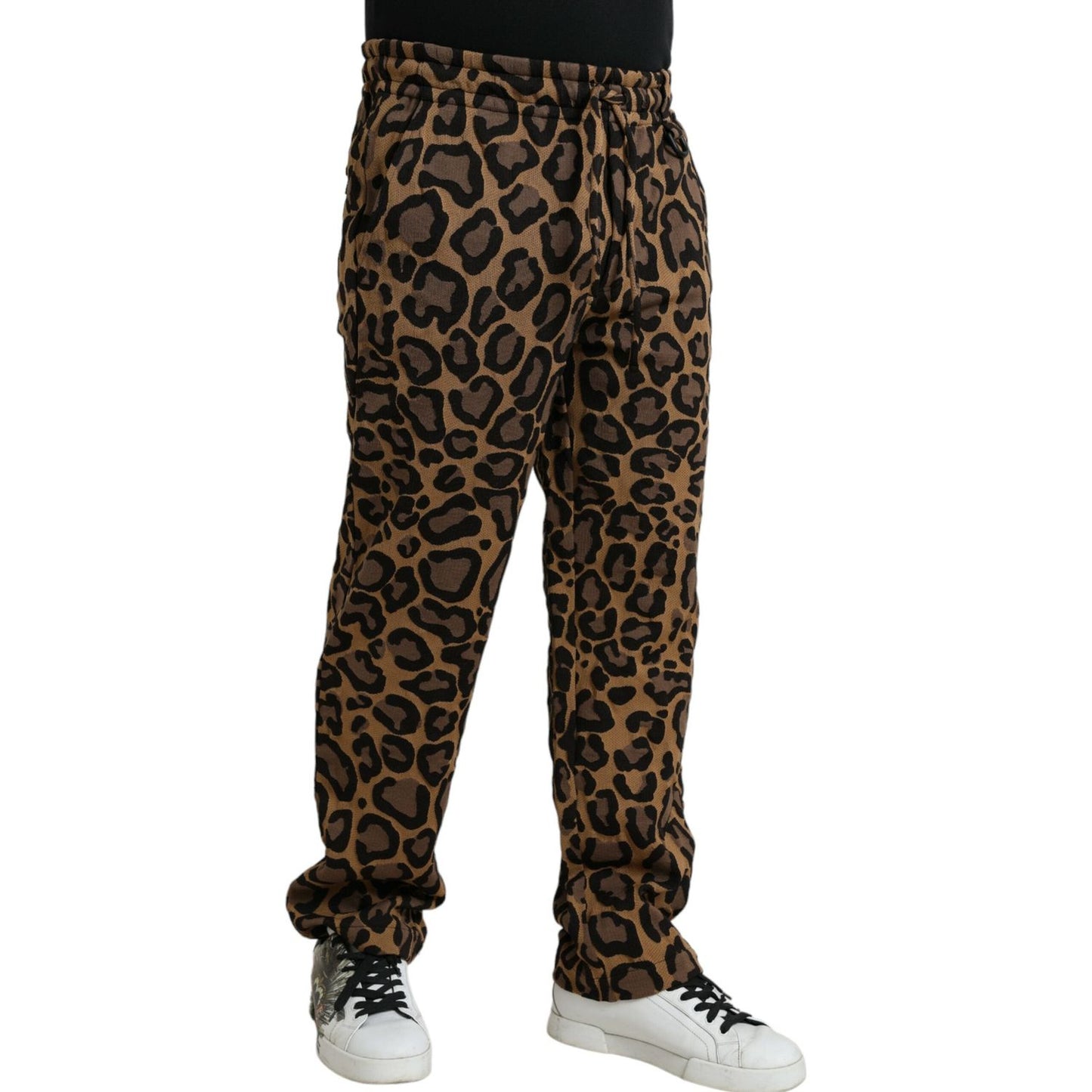 Dolce & Gabbana Brown Leopard Print Polyester Jogger Pants Dolce & Gabbana Black