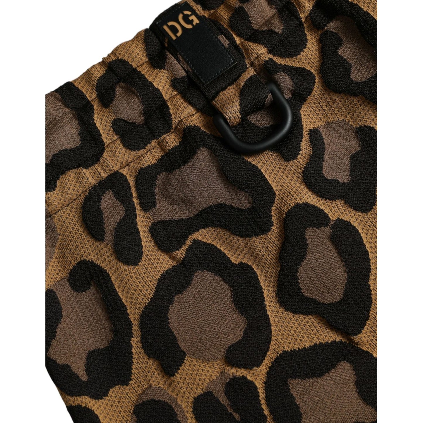 Dolce & Gabbana Brown Leopard Print Polyester Jogger Pants Dolce & Gabbana Black