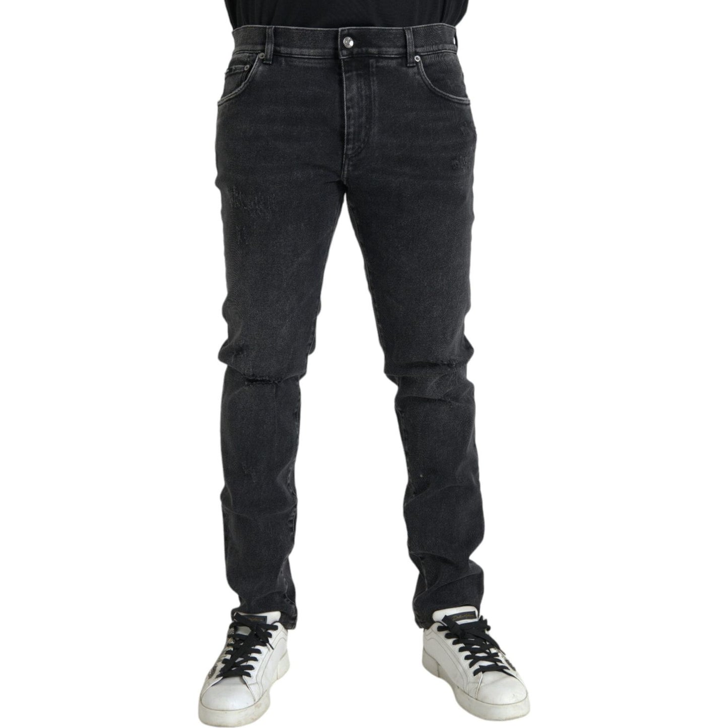 Dolce & Gabbana Gray Cotton Stretch Skinny Denim Logo Jeans Dolce & Gabbana Dark Slate Gray