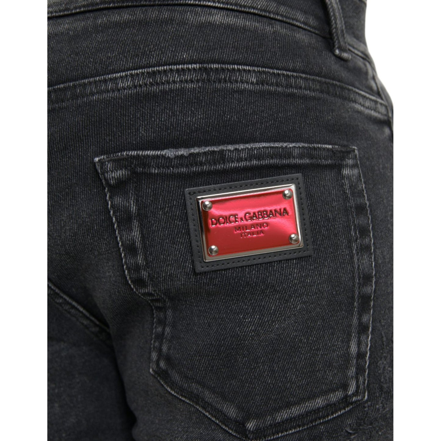 Dolce & Gabbana Gray Cotton Stretch Skinny Denim Logo Jeans Dolce & Gabbana Dark Slate Gray