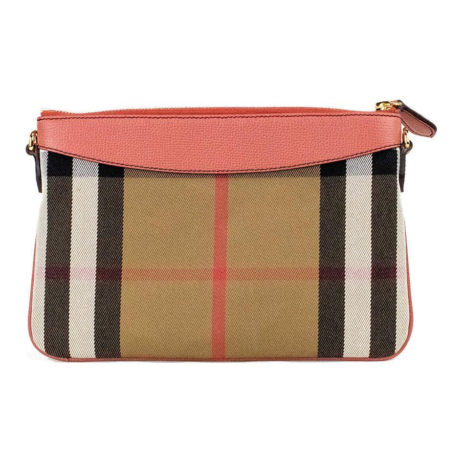 Burberry Peyton House Check Derby Cinnamon Red Grain Leather Pouch Crossbody Bag Burberry Rosy Brown