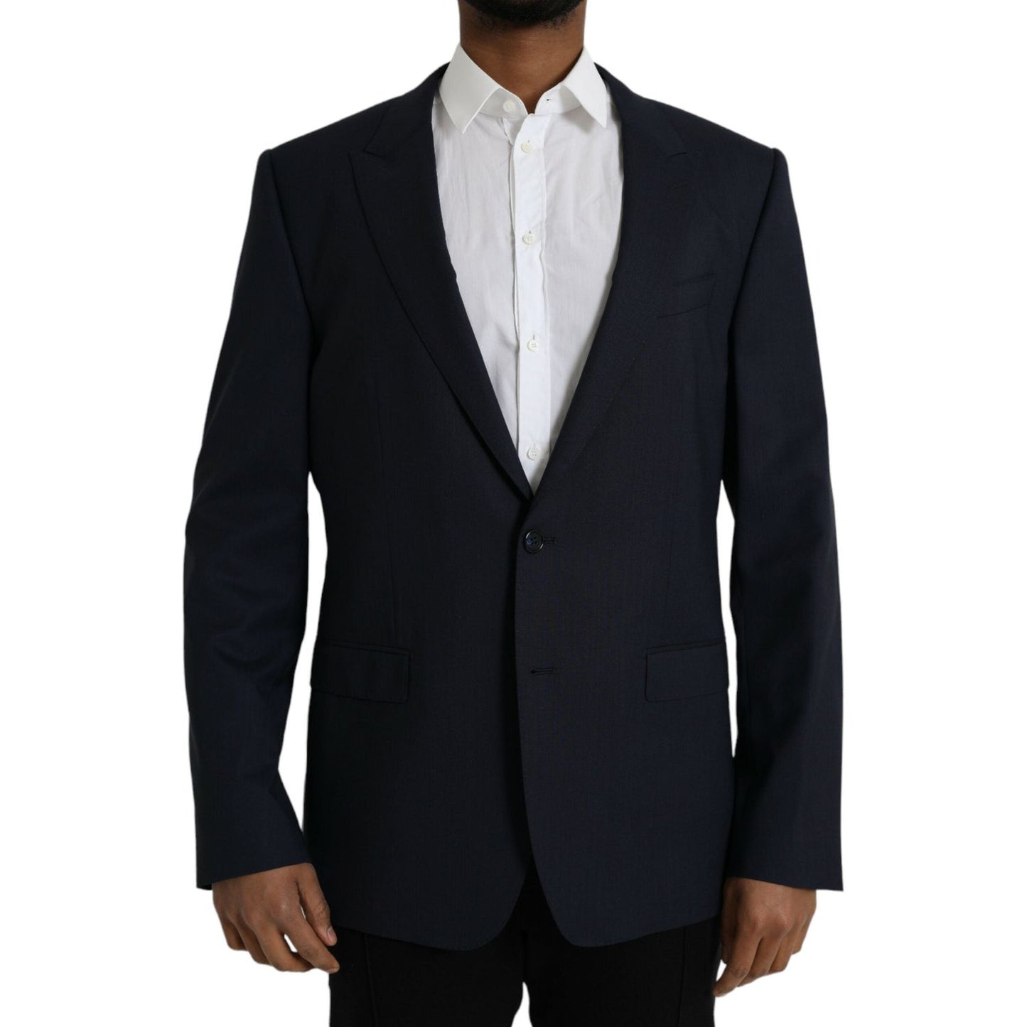 Dolce & Gabbana Dark Blue Wool Single Breasted Coat Blazer Dolce & Gabbana Black