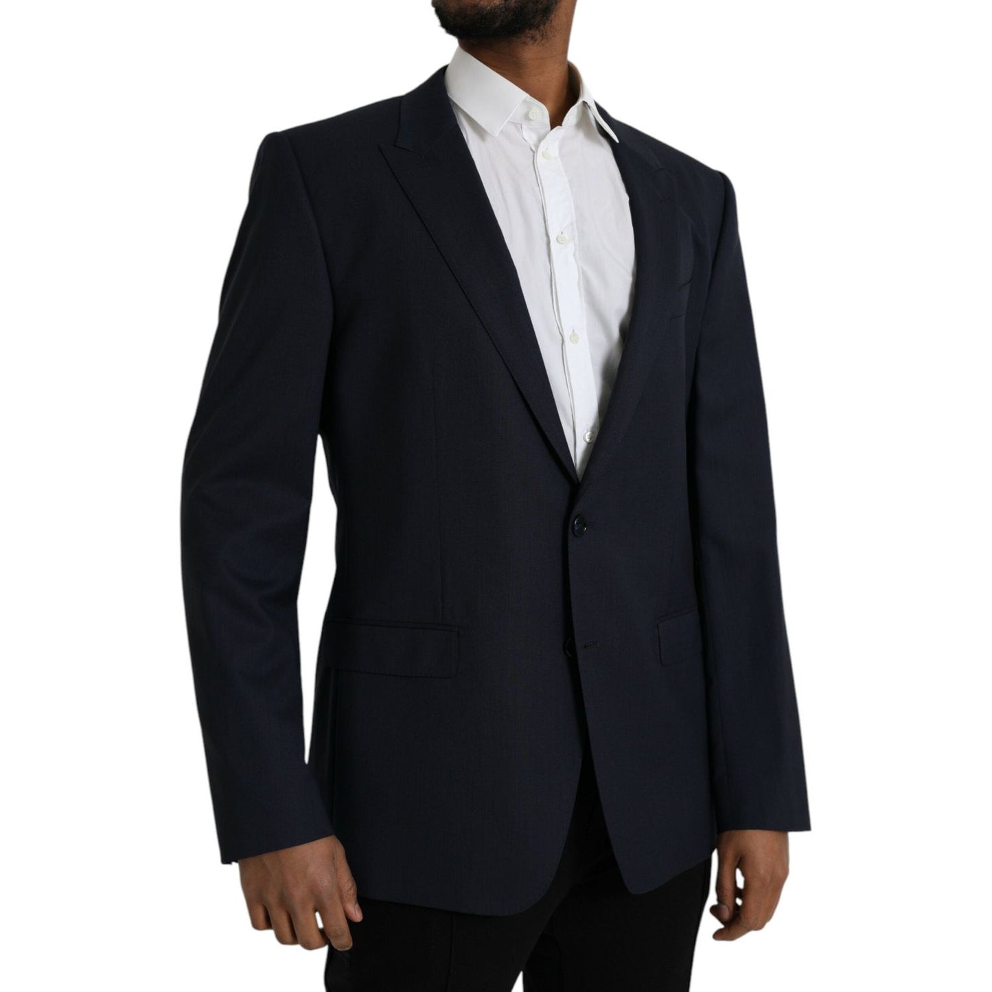 Dolce & Gabbana Dark Blue Wool Single Breasted Coat Blazer Dolce & Gabbana Black