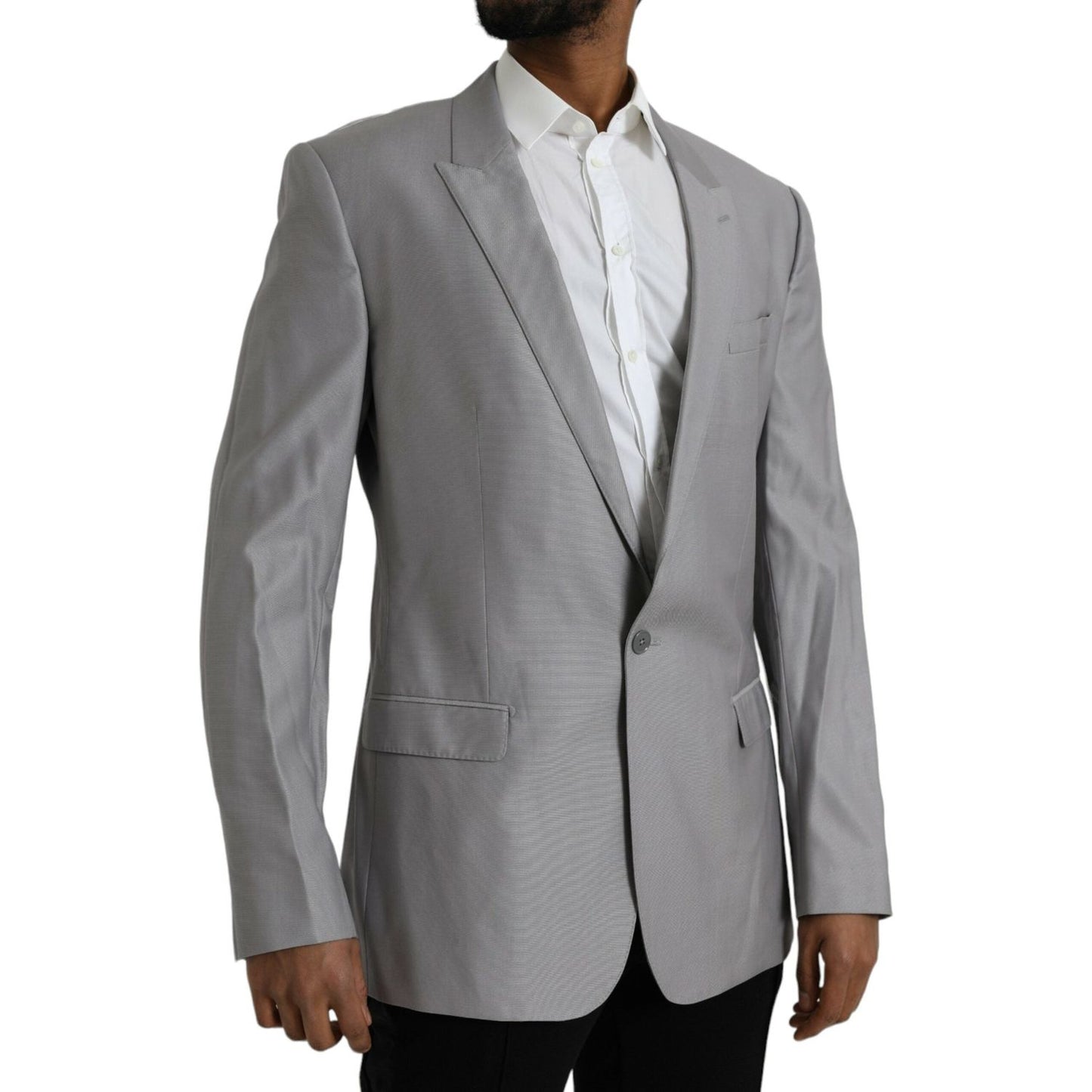 Dolce & Gabbana Gray Wool Peak Single Breasted Coat Blazer Dolce & Gabbana Slate Gray