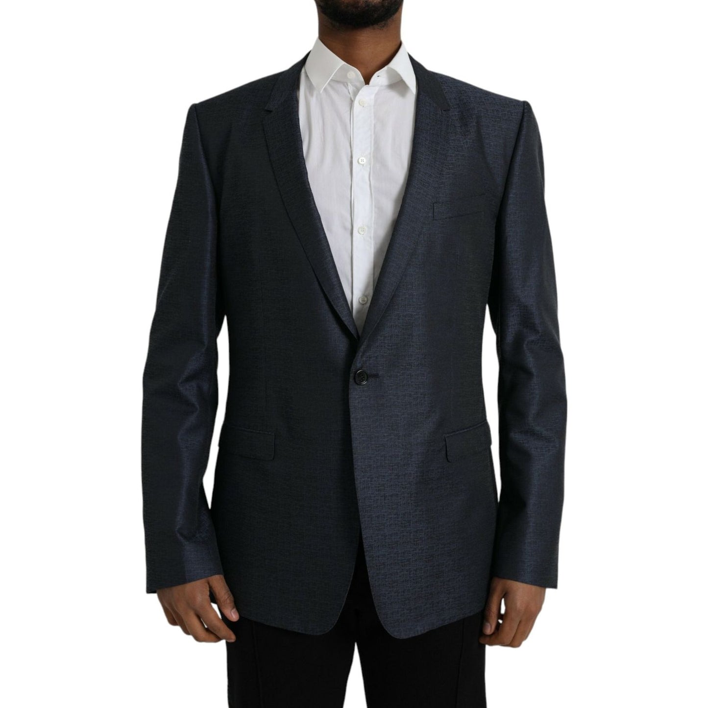 Dolce & Gabbana Blue Wool GOLD Single Breasted Coat Blazer Dolce & Gabbana Black