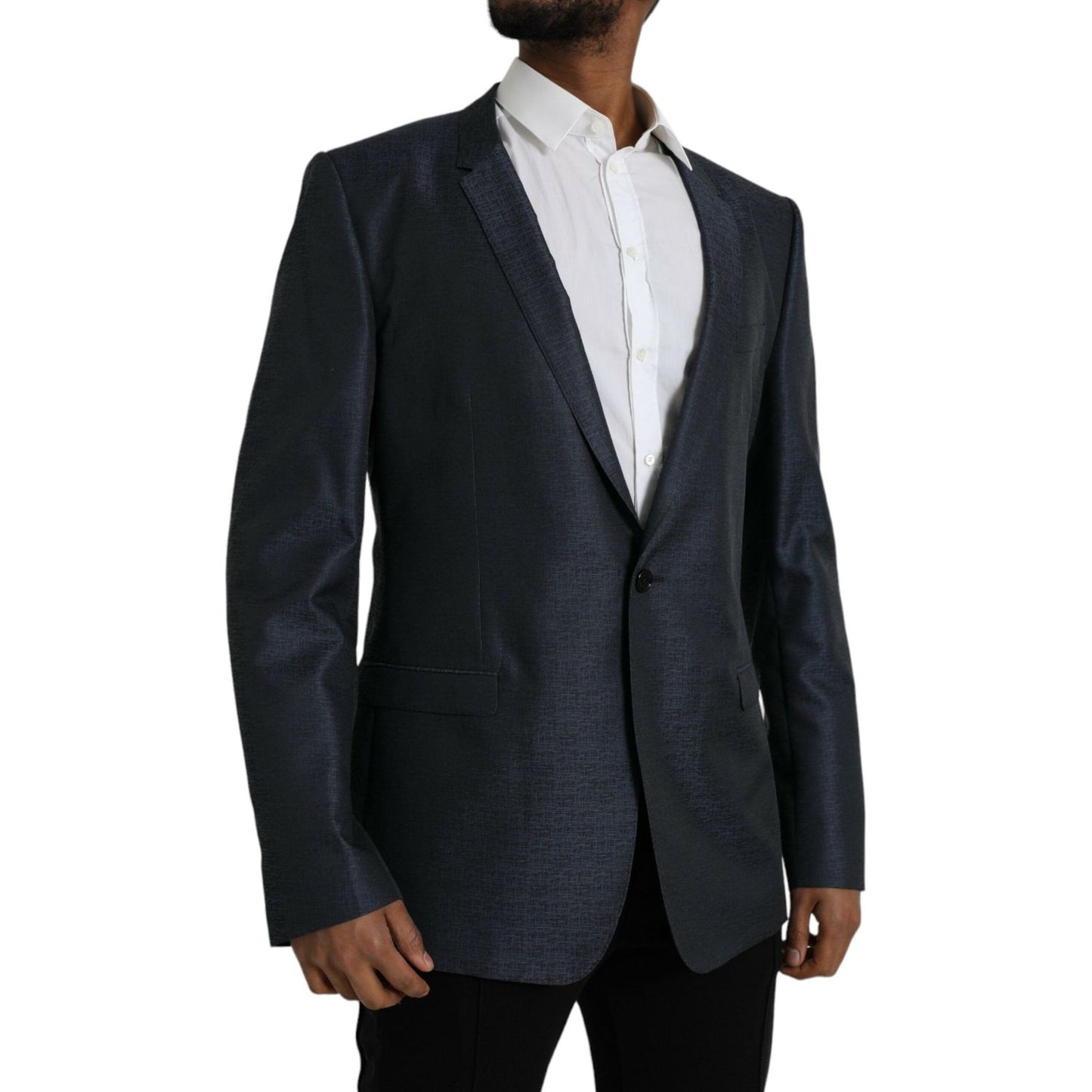 Dolce & Gabbana Blue Wool GOLD Single Breasted Coat Blazer Dolce & Gabbana Black