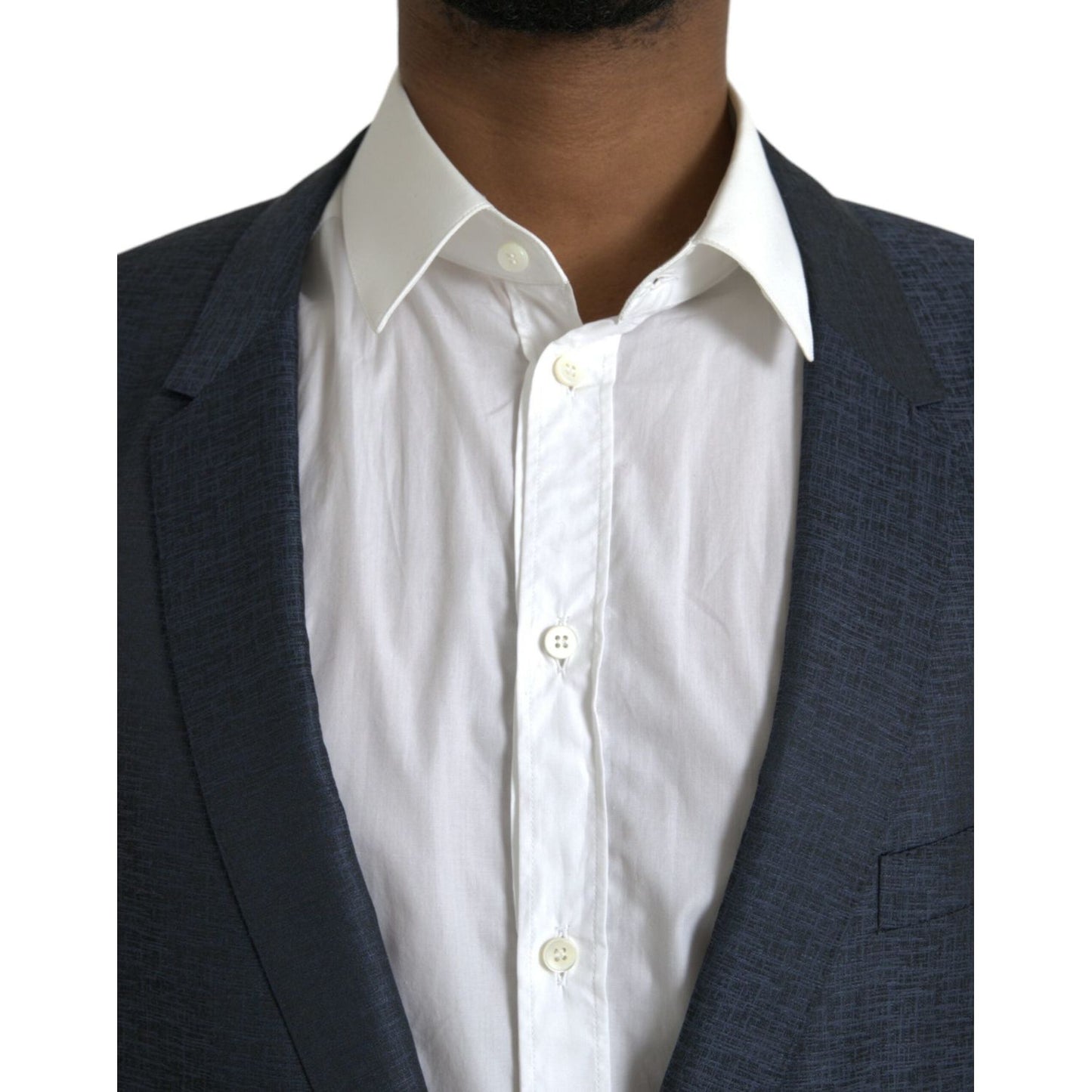 Dolce & Gabbana Blue Wool GOLD Single Breasted Coat Blazer Dolce & Gabbana Light Gray
