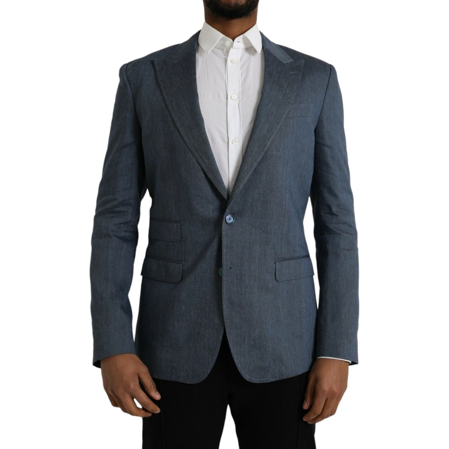 Dolce & Gabbana Blue Linen NAPOLI Single Breasted Coat Blazer Dolce & Gabbana Dark Slate Gray