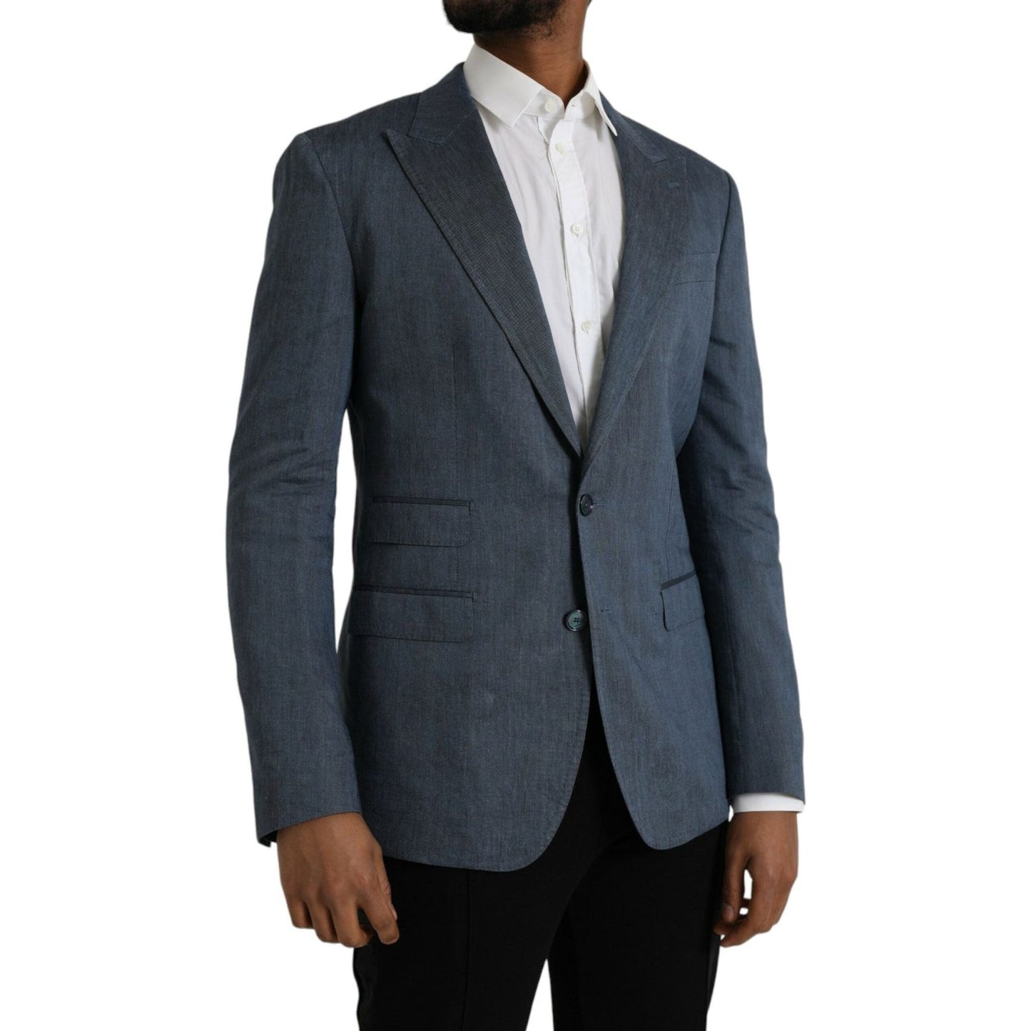 Dolce & Gabbana Blue Linen NAPOLI Single Breasted Coat Blazer Dolce & Gabbana Dark Slate Gray