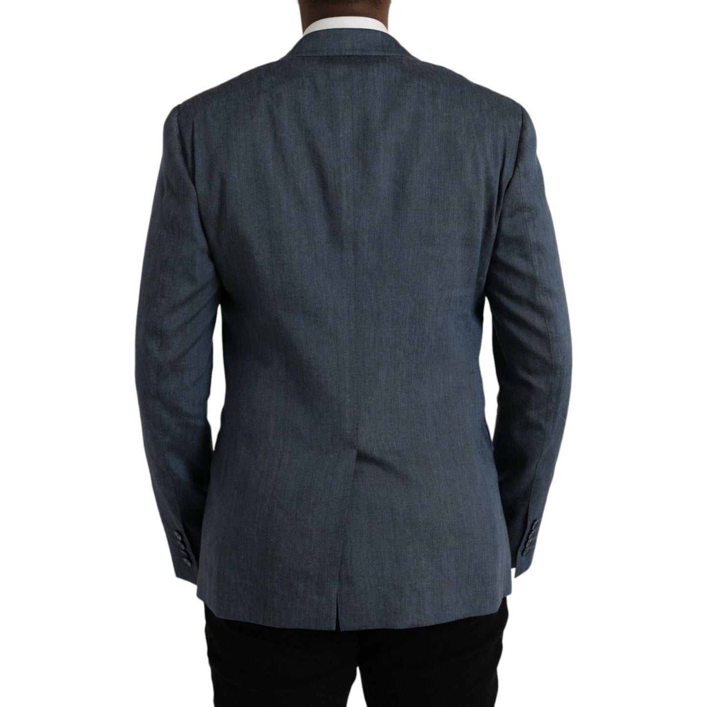 Dolce & Gabbana Blue Linen NAPOLI Single Breasted Coat Blazer Dolce & Gabbana Dark Slate Gray