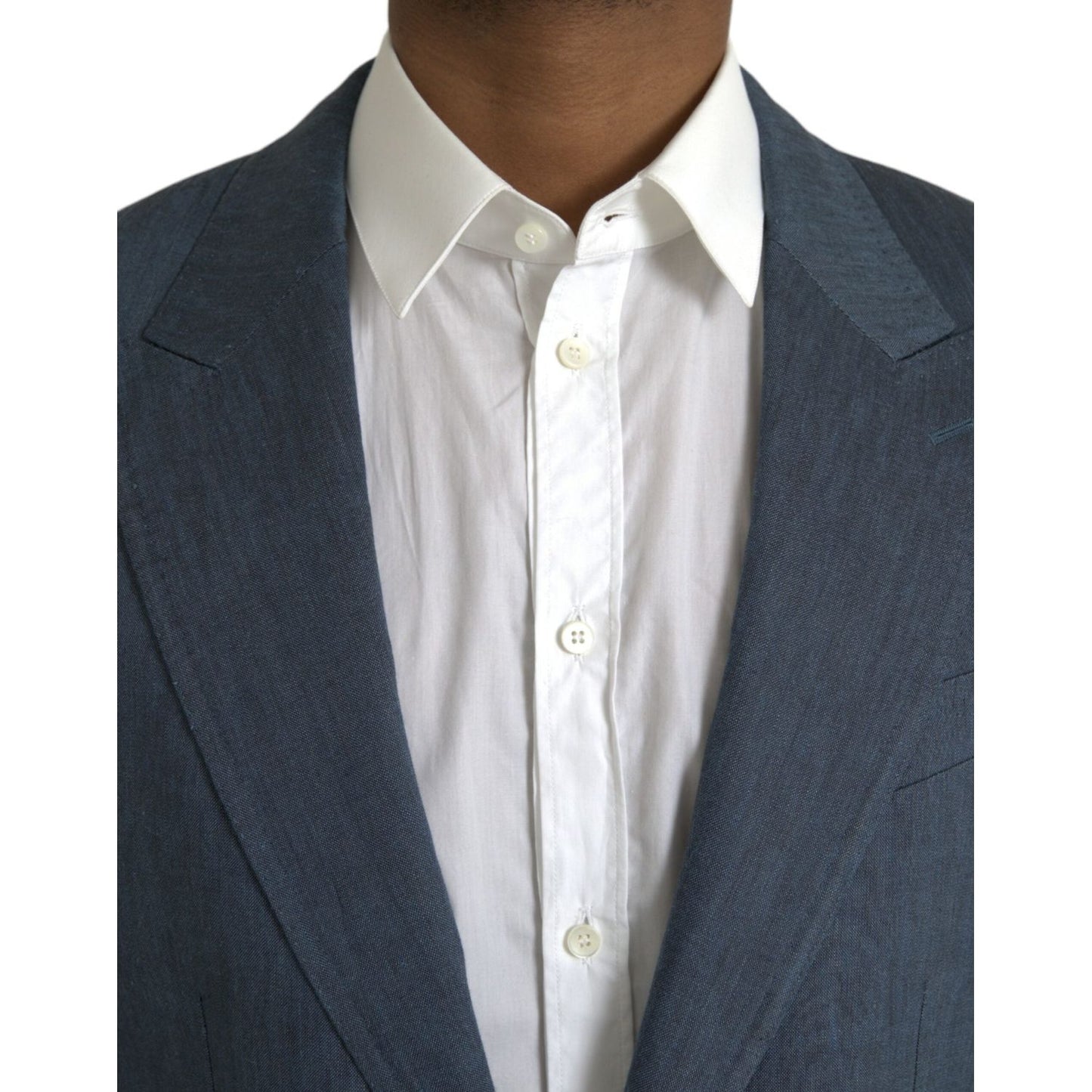 Dolce & Gabbana Blue Linen NAPOLI Single Breasted Coat Blazer Dolce & Gabbana Light Gray