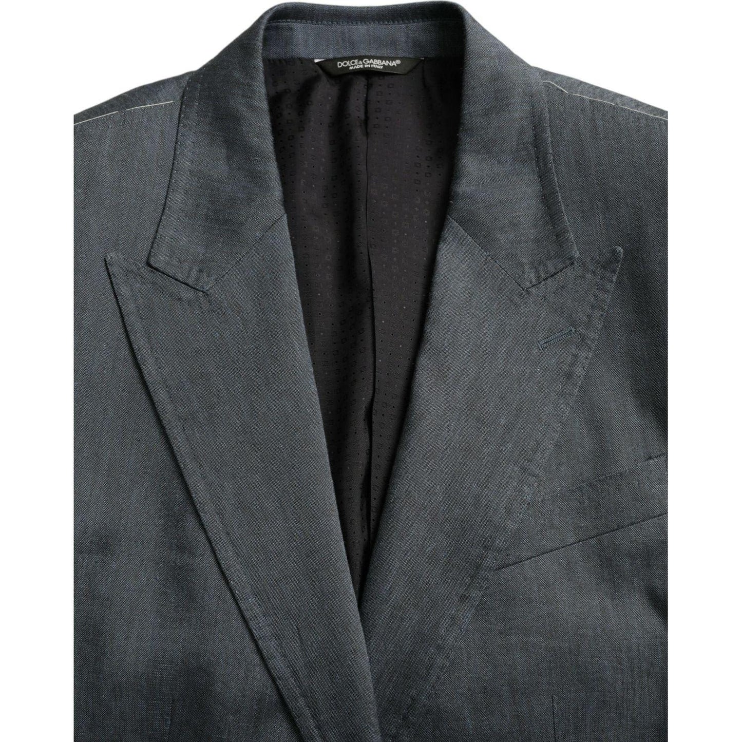 Dolce & Gabbana Blue Linen NAPOLI Single Breasted Coat Blazer Dolce & Gabbana Dark Slate Gray