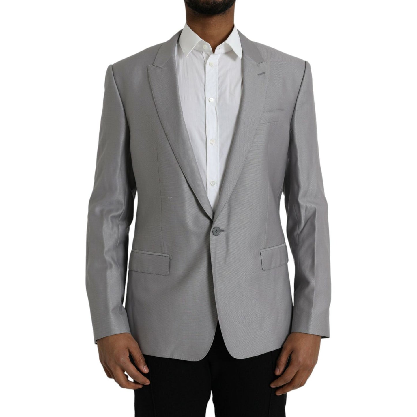 Dolce & Gabbana Gray Wool Peak Single Breasted Coat Blazer Dolce & Gabbana Dim Gray