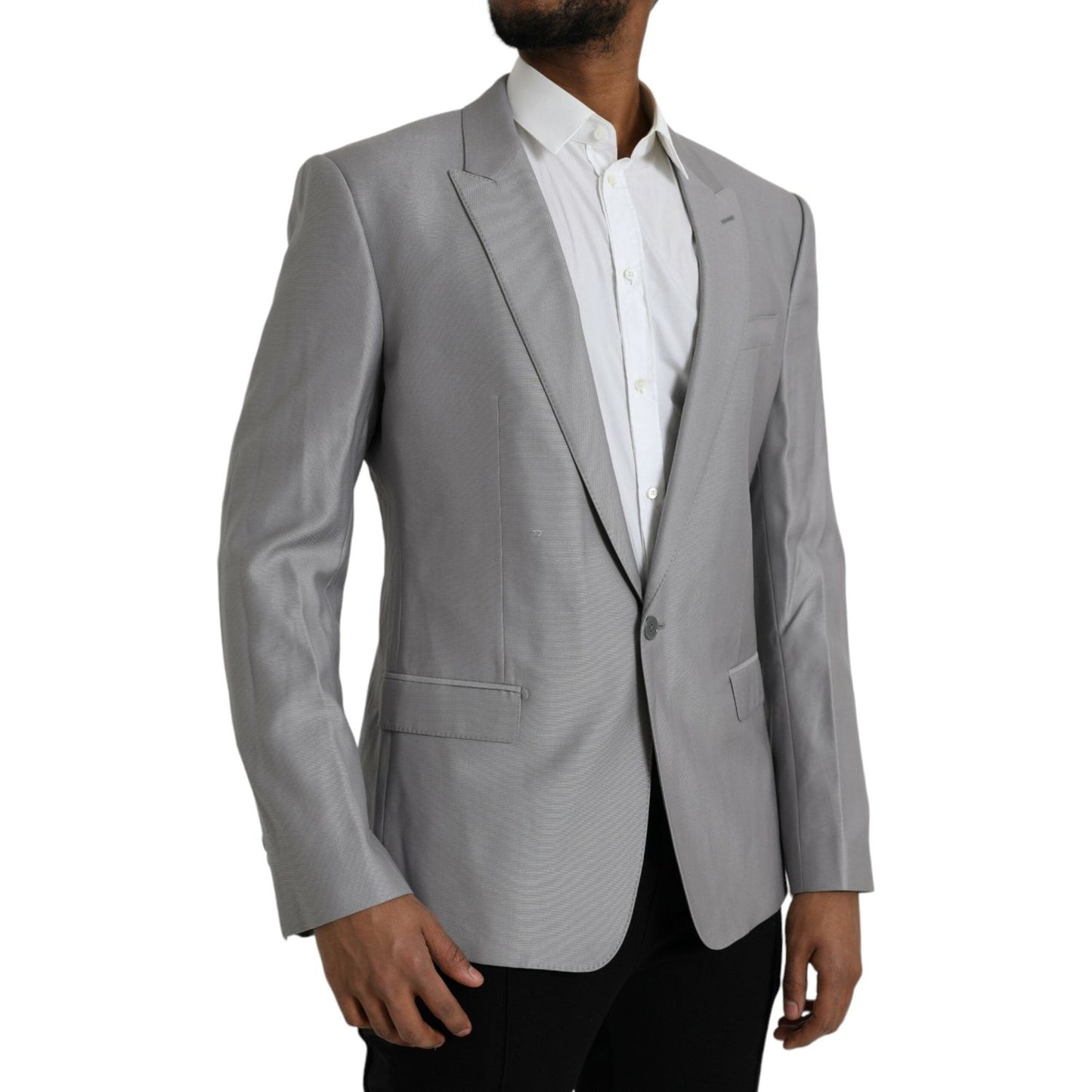 Dolce & Gabbana Gray Wool Peak Single Breasted Coat Blazer Dolce & Gabbana Slate Gray