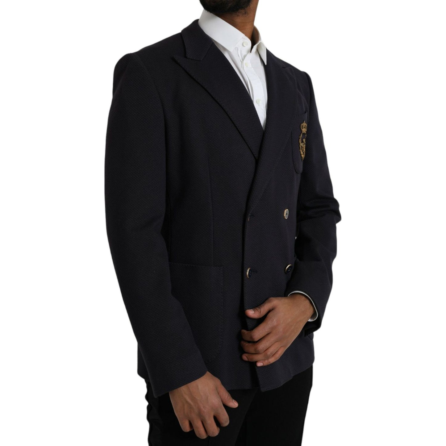 Dolce & Gabbana Dark Blue Crown Bee Double Breasted Blazer Dolce & Gabbana Black