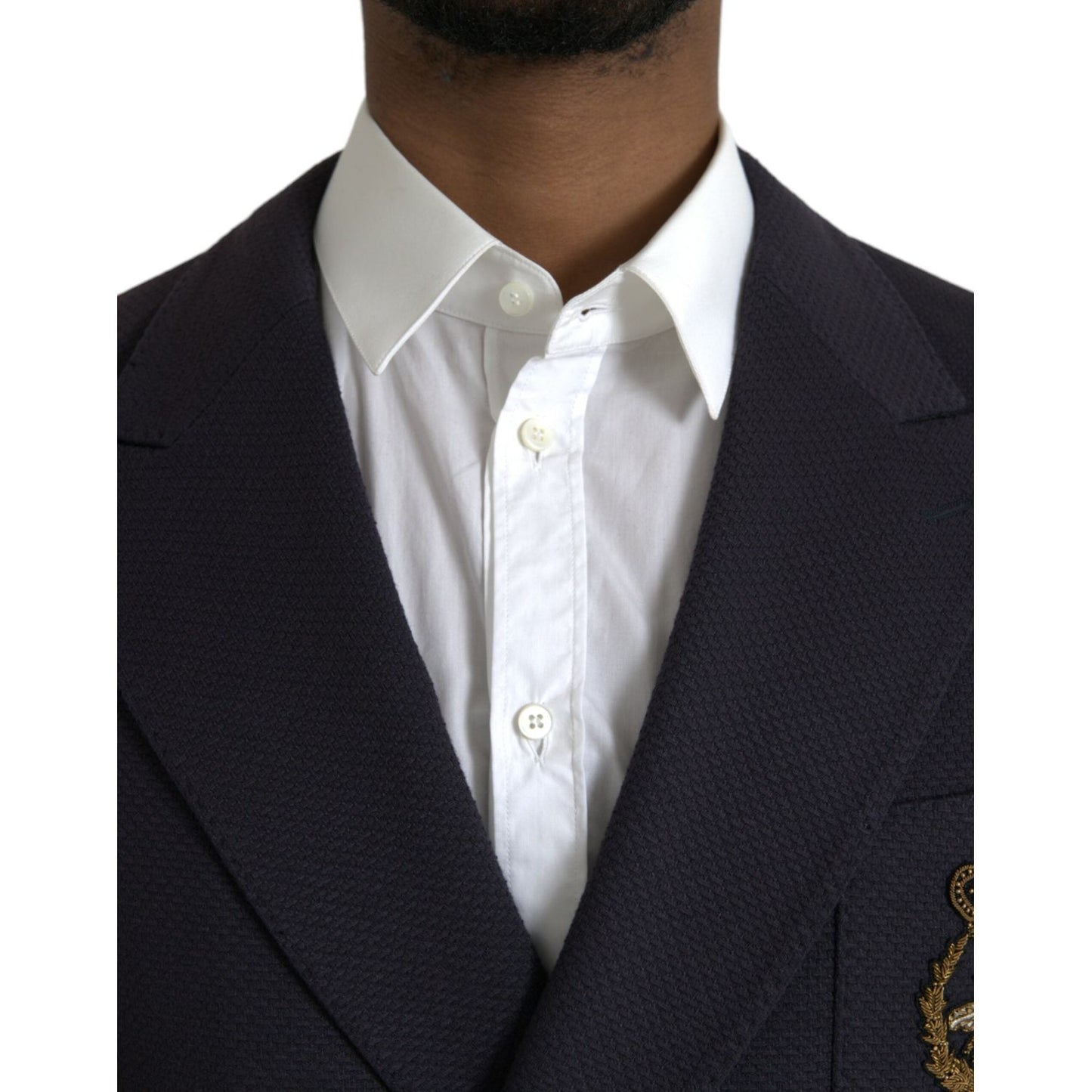 Dolce & Gabbana Dark Blue Crown Bee Double Breasted Blazer Dolce & Gabbana Gray