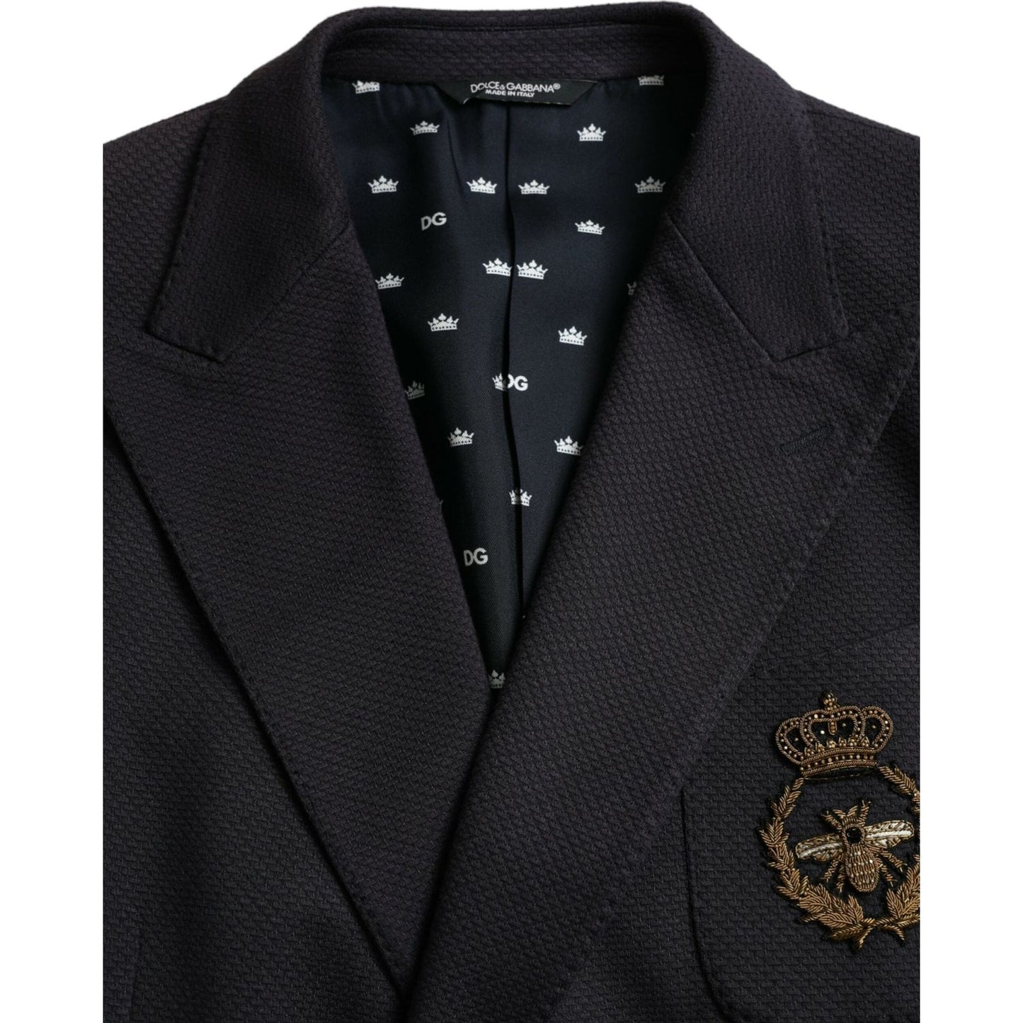 Dolce & Gabbana Dark Blue Crown Bee Double Breasted Blazer Dolce & Gabbana Black