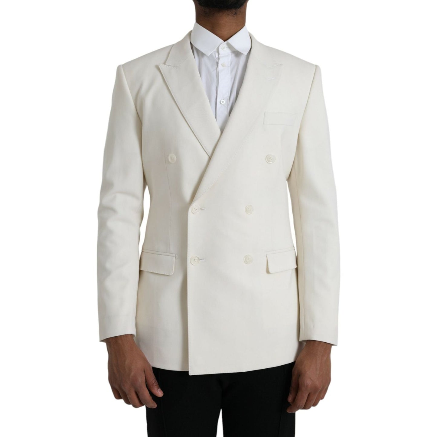 Dolce & Gabbana White Wool MARTINI Double Breasted Blazer Dolce & Gabbana Light Gray