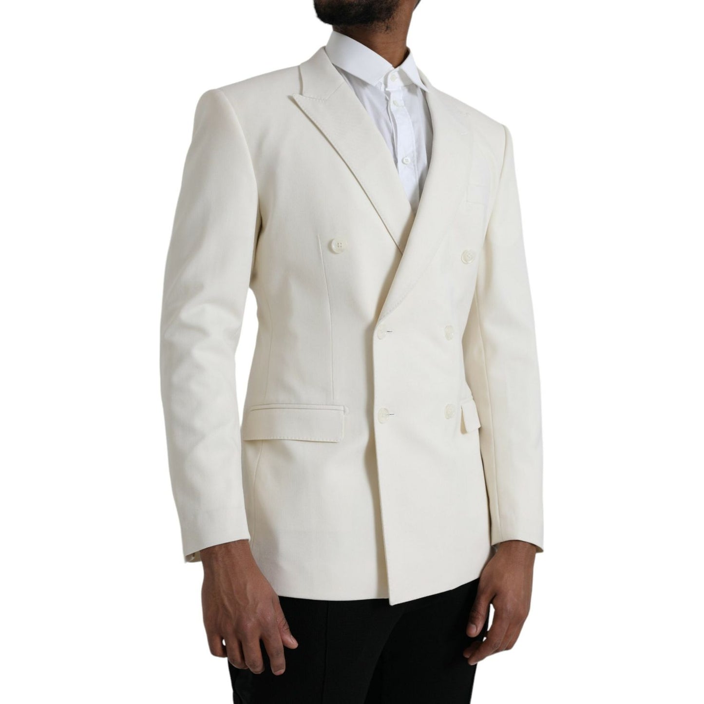 Dolce & Gabbana White Wool MARTINI Double Breasted Blazer Dolce & Gabbana Light Gray