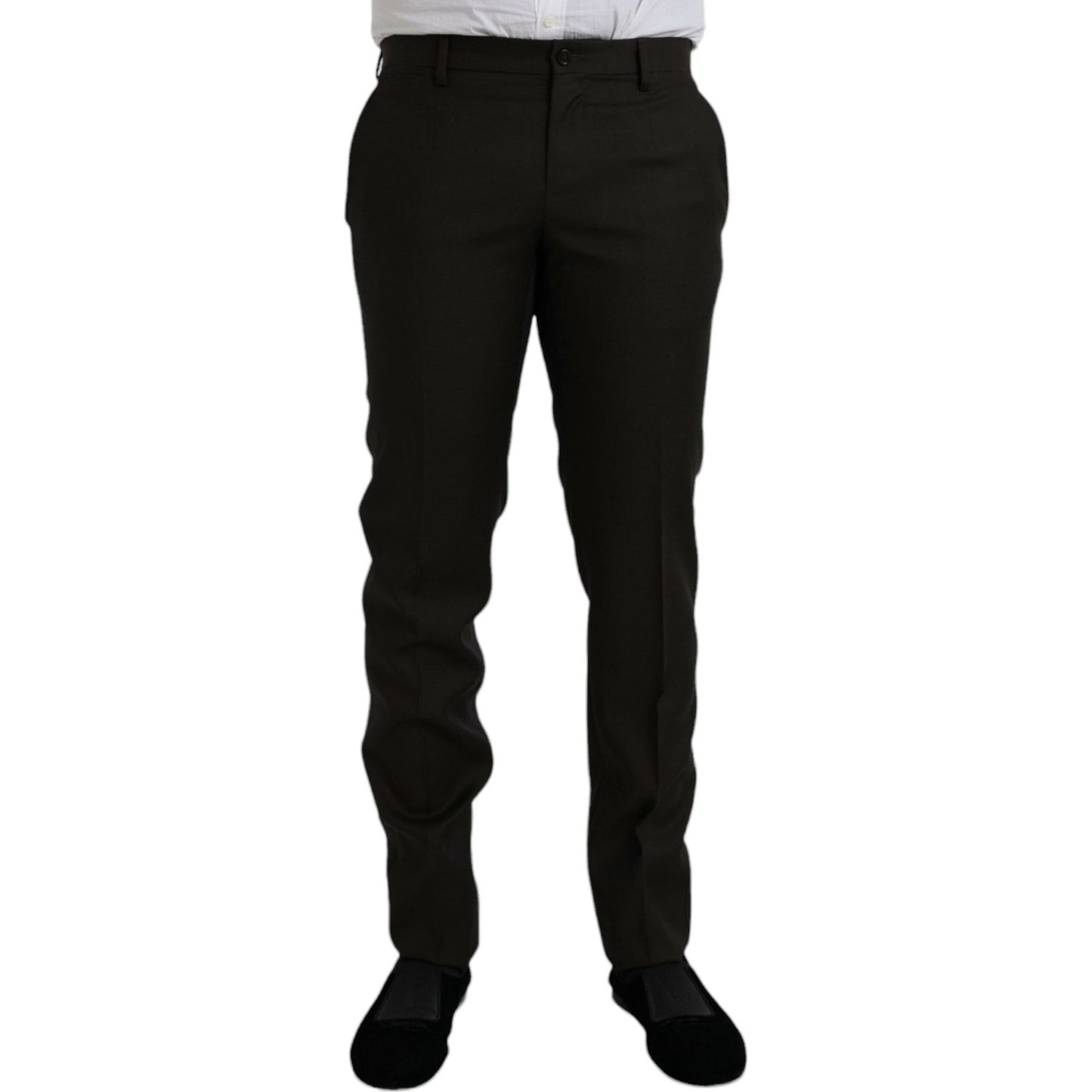 Dolce & Gabbana Dark Brown Wool Slim Fit Formal Pants Dolce & Gabbana Black