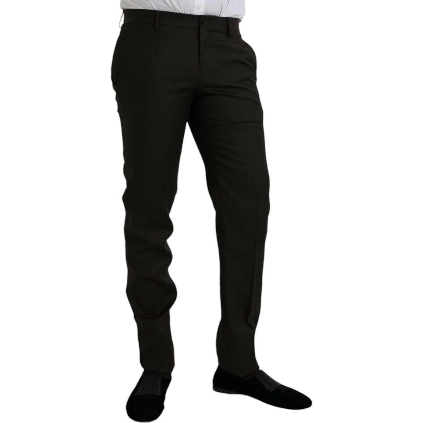 Dolce & Gabbana Dark Brown Wool Slim Fit Formal Pants Dolce & Gabbana Black
