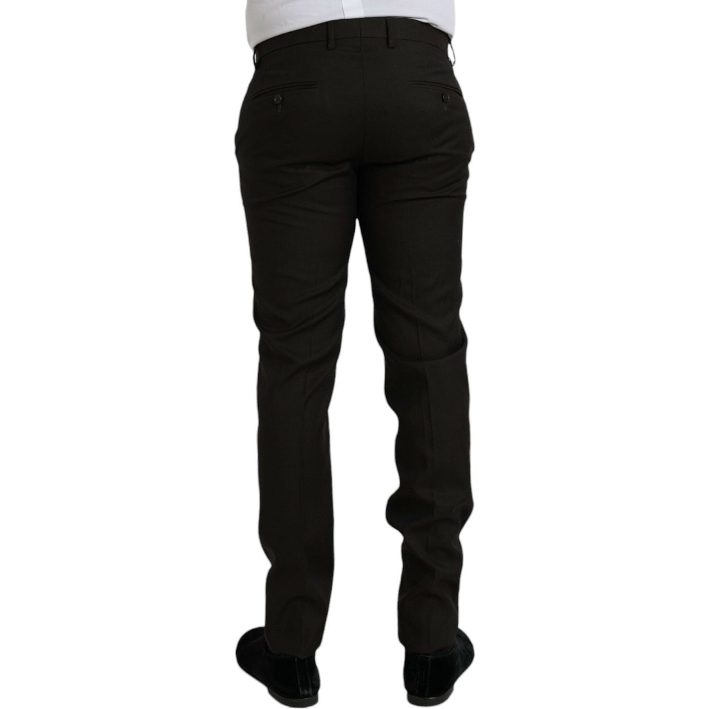 Dolce & Gabbana Dark Brown Wool Slim Fit Formal Pants Dolce & Gabbana Black