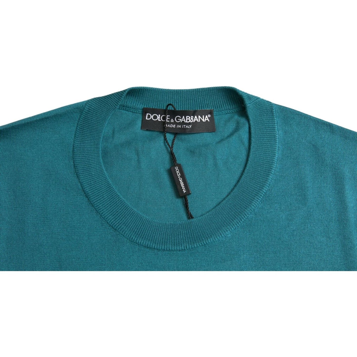 Dolce & Gabbana Dark Green Silk Crew Neck Pullover Sweater Dolce & Gabbana Sea Green