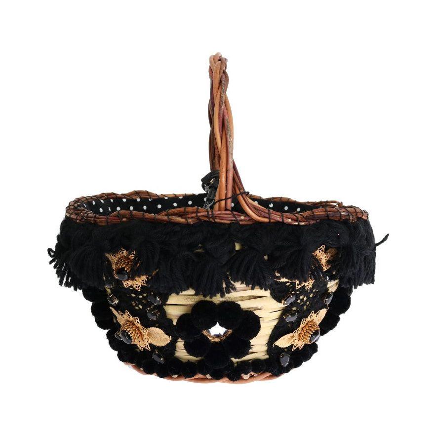 Dolce & Gabbana Chic Beige & Black Straw Snakeskin Bucket Bag Dolce & Gabbana Tan