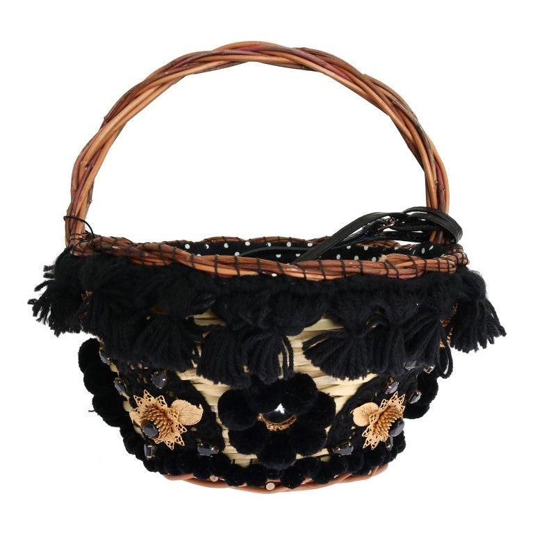 Dolce & Gabbana Chic Beige & Black Straw Snakeskin Bucket Bag Dolce & Gabbana Tan