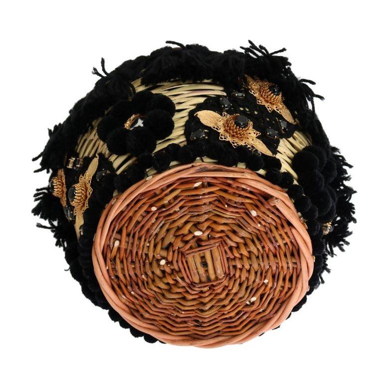 Dolce & Gabbana Chic Beige & Black Straw Snakeskin Bucket Bag Dolce & Gabbana Dark Salmon